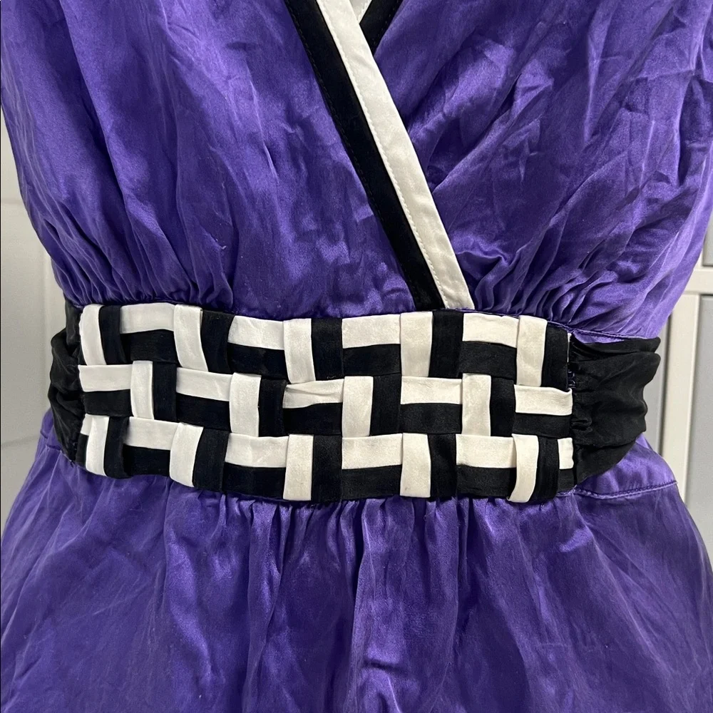 Bebe 2008 Silky Purple Peplum Deep Plunge Halter XS - Picture 11 of 16